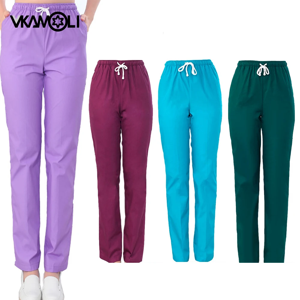 Pure color scrubs pants lab Surgical pants Unisex doctor and nurse