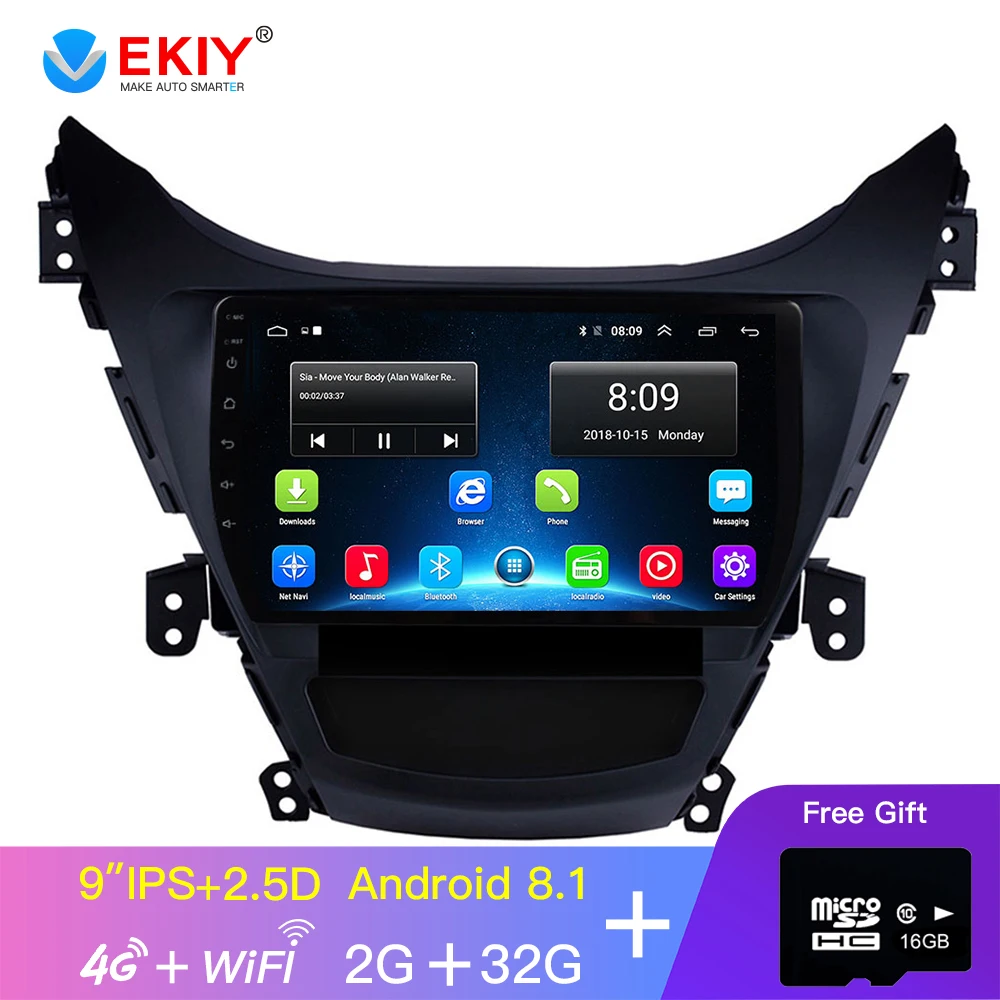 EKIY 9'' IPS Android 8.1 Car Radio For Hyundai Elantra GPS Navi Bluetooth 2011-2013 Car DVD Player Steering Wheel Control