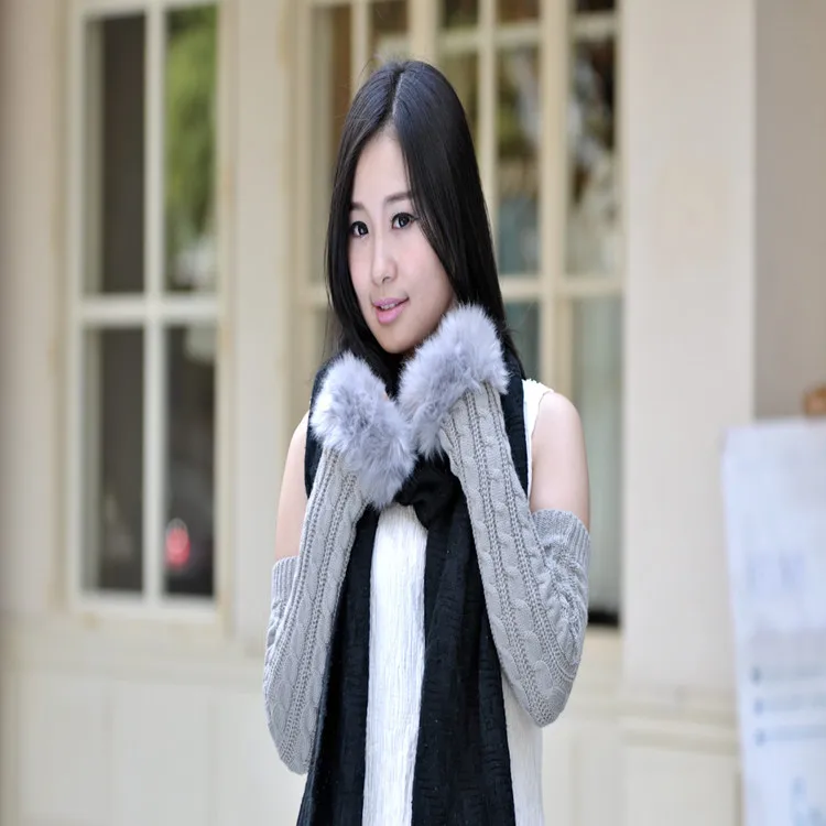 Hot Selling Gloves Korean-style Winter Warm Yarn Cuff Knitted Yarn Warm Long Arm-Style Long Gloves