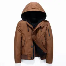 Мужская зимняя ветрозащитная Толстая теплая коричневая короткая куртка с капюшоном, повседневная мужская Толстая куртка с холодным белым утиным пухом, пальто-карго, верхняя одежда, парка