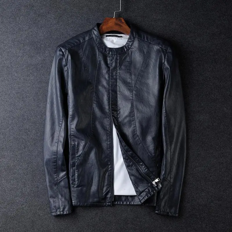 OLN Новое поступление тонкий Pu Slim Fit Мужские кожаные куртки высокое качество мода мото и Байкер стенд повседневная мужская черная куртка 4XL - Цвет: 031641