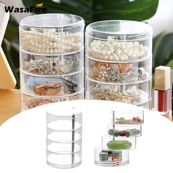 

Women Jewelry Storage Box Transparent 4-Layer Rotatable Jewelry Accessory Storage Tray With Lid Home Storage Box