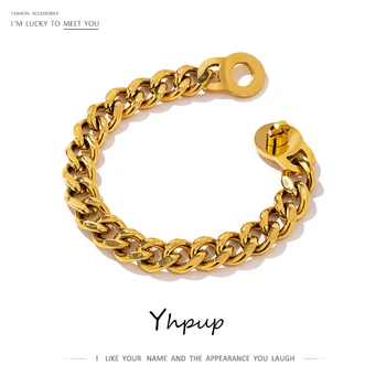 

Yhpup 316L Stainless Steel Metal Bracelet High Quality Heavy Metal 18 K Plated Chain браслеты Statement Jewelry Bijoux Femme
