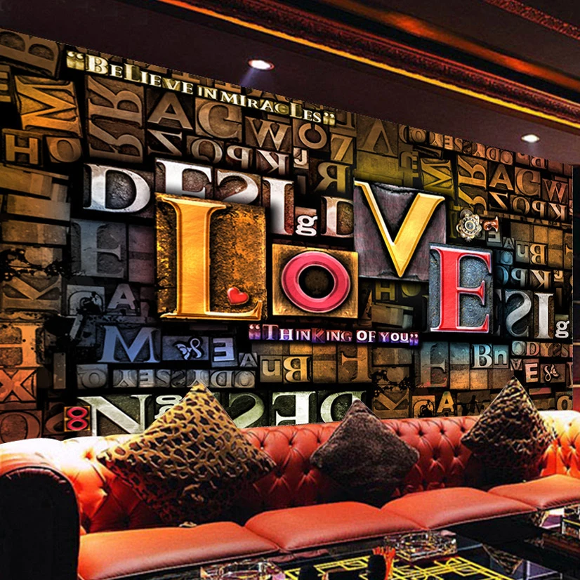 

Drop Shipping Custom Photo Wall Paper 3D Stereoscopic Embossed Creative Fashion English Letters LOVE Background Mural Decor