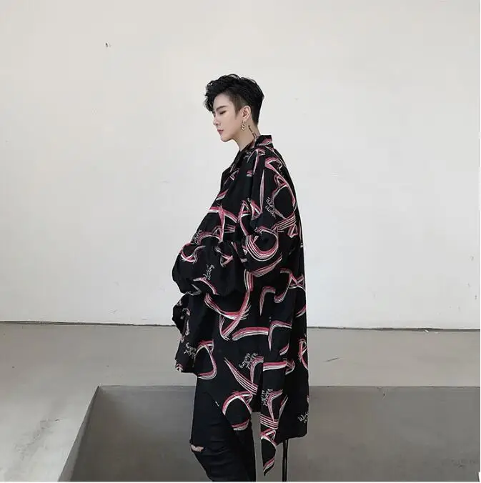 M-XL! Осенняя индивидуальная Печать Шнурок дизайн для мужчин и женщин модели свободные ленивые с длинным рукавом рубашки прилива Мужская рубашка в стиле хип-хоп