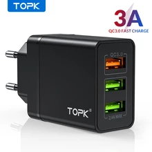 Topk carregador usb carga rápida 3.0 de carregamento rápido qc3.0 multi carregador usb para samsung s10 plus xiaomi viagem parede telefone carregador ue