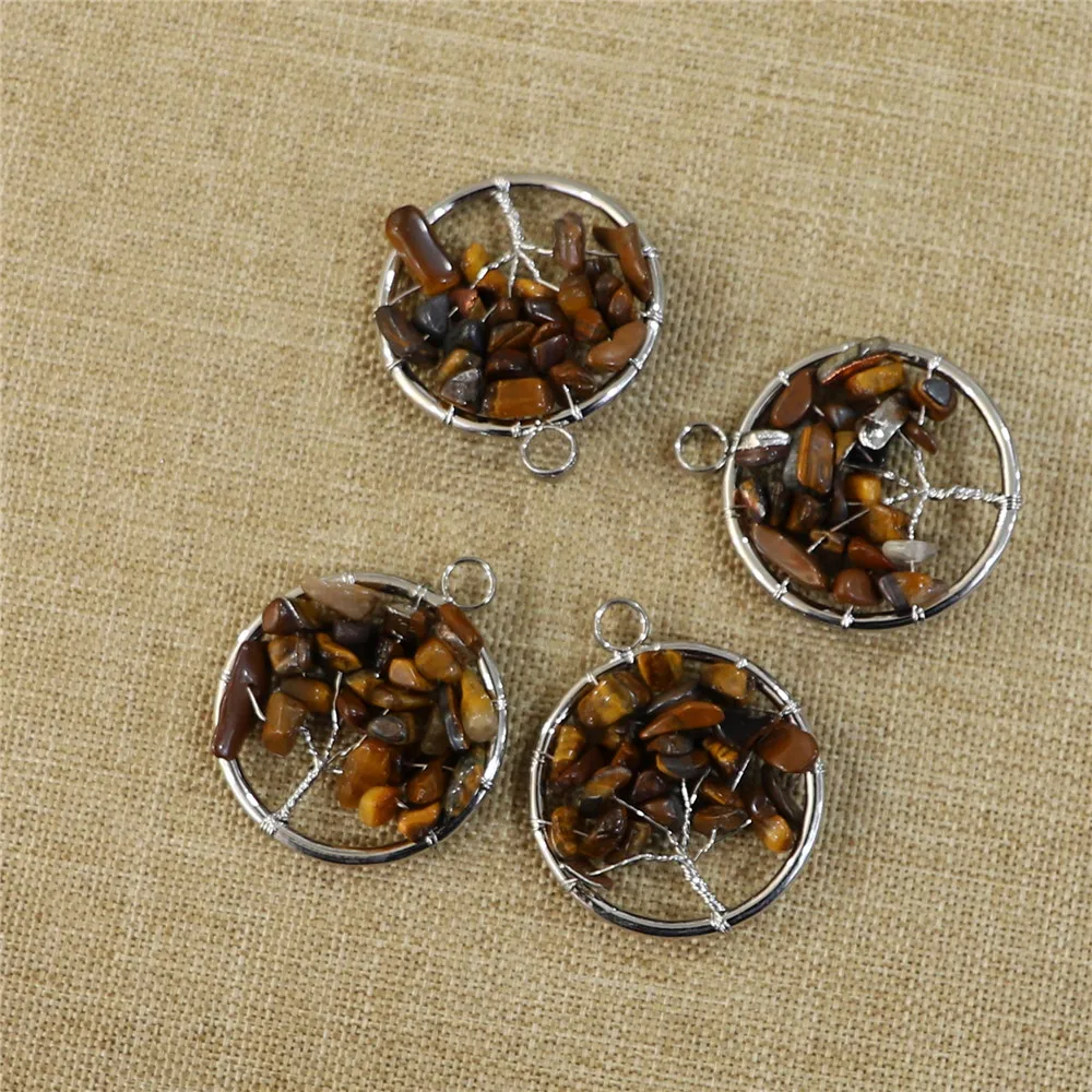 10pcs/Wholesale Reiki Jewelry Tiger Eye Stone Agates Natural Stone Tree of Life Pendant Necklace for Women Healing Crystal