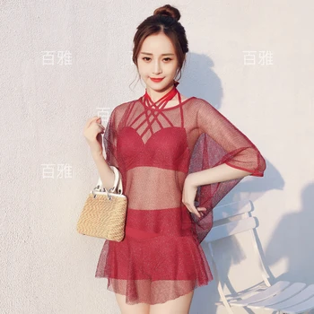 

Sexy Bikini Swimwear Swimsuit with Underwiring Push up Split Type Three-piece Set Cover-up Boxer Beach Skirt Bikini Women's