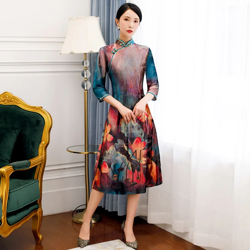Китайское бархатное теплое женское платье Cheongsam элегантные вечерние платья на пуговицах для выпускного вечера пикантные тонкие Qipao Новинка велюровые короткие платья