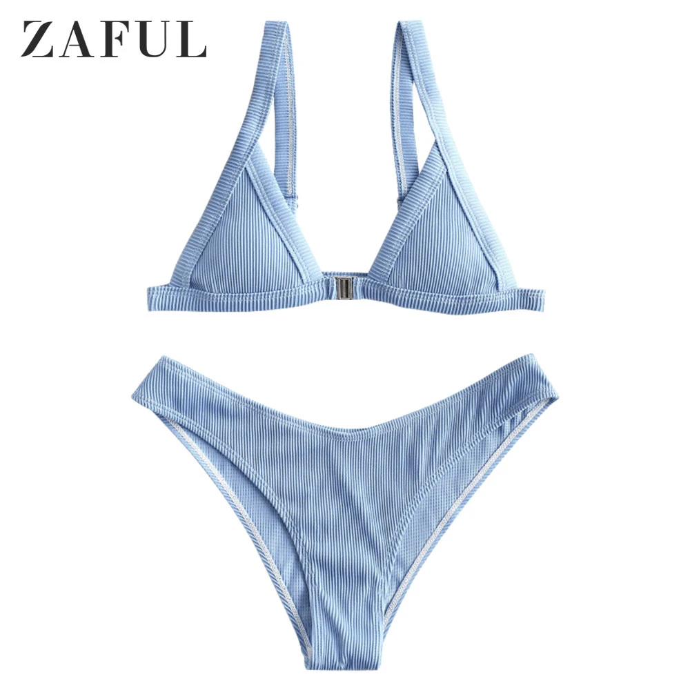 Zaful ribbed front closure bikini set Clearance