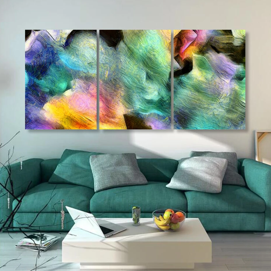 

Colorful Abstract Painting Wide brush DIY 3 Canvas Paintings Wood Frame Posters Prints Wall Art Picture Living Room Home Decor