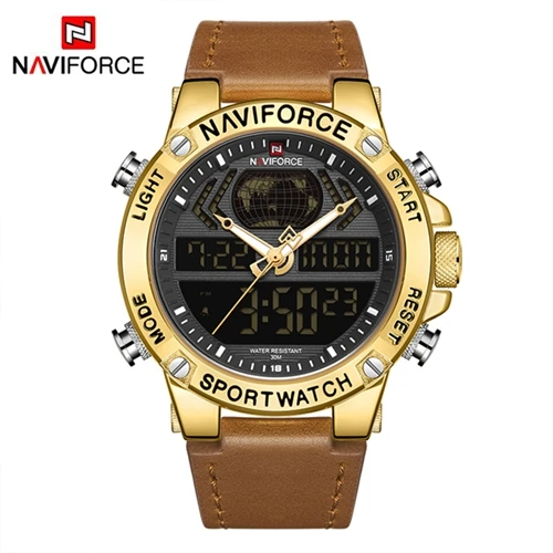 NAVIFORCE новые мужские часы Топ люксовый бренд кожа водонепроницаемые мужские спортивные часы кварцевые аналоговые цифровые часы мужские Relogio Masculino - Цвет: GBLBN
