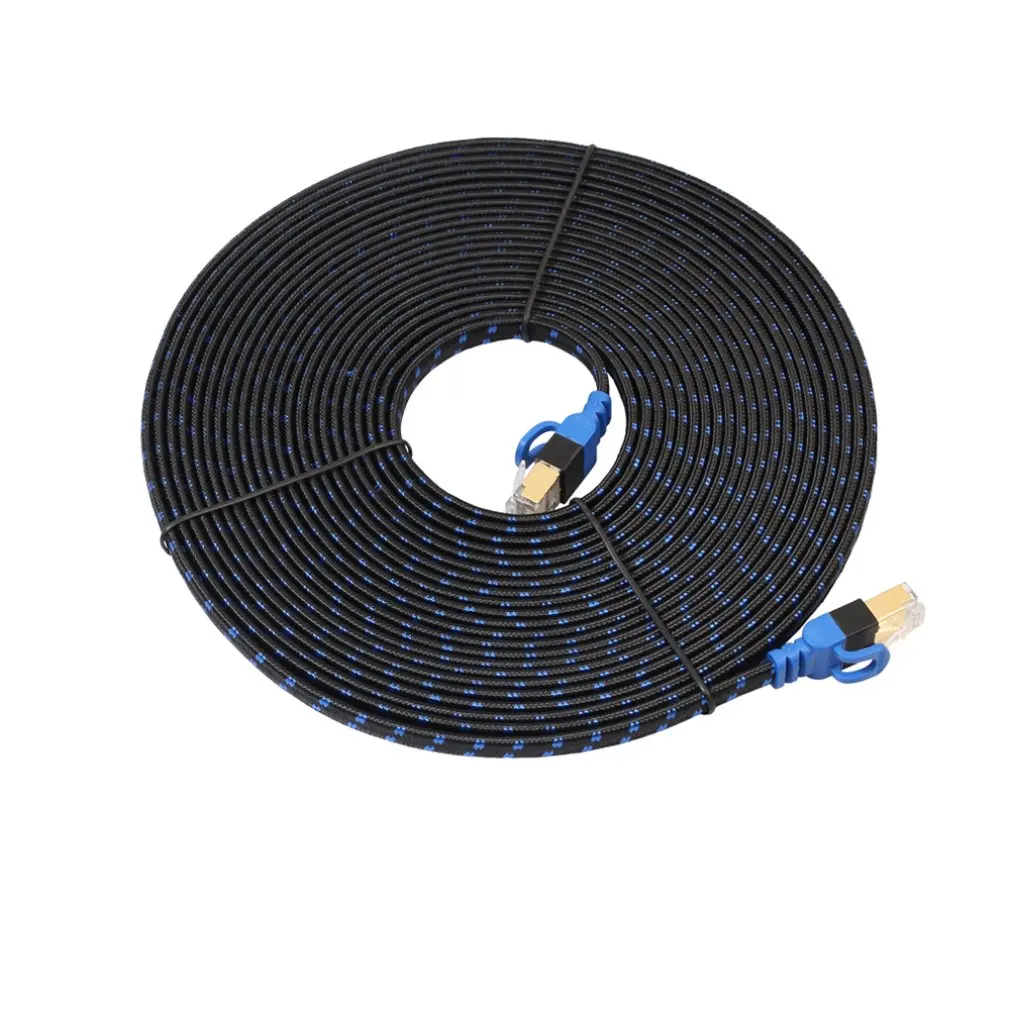 

NAS Cat7 Ethernet Cable Internet Network LAN Flat Cable Cord with Fiber Mesh Double Shield for Notebook Desktop PC Router