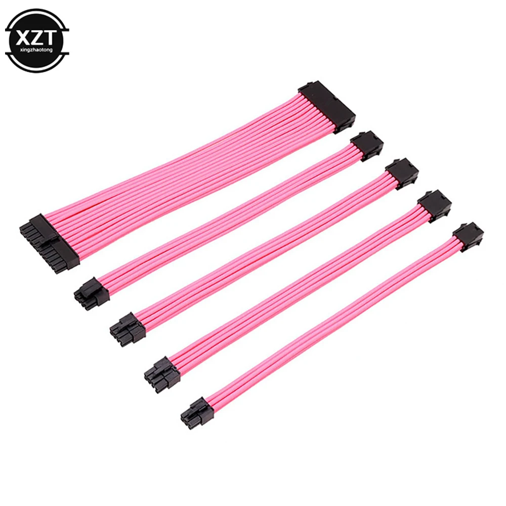 Conjunto 30cm Atx Kit de Cabo de Extensão Básica pc Gpu Cpu 24 Pinos Pinos 6pin Mais 4pin Fonte de Alimentação Sleeved Fio Conectores de Computador 1
