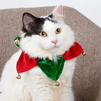 

2021 New Year Pet Cat Dog With Small Bells Christmas Collar Scarf Adjustable Pet Neckerchief Scarf Collars For Festival