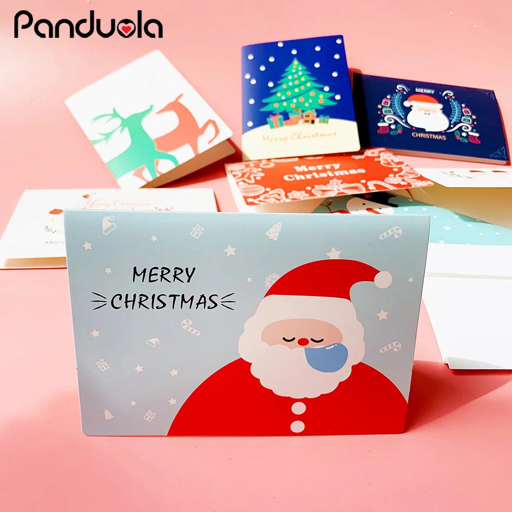 

8pcs New Year Merry Christmas Cards with Envelope Bronzing Greeting Card Postcard Birthday Letter Envelope Gift Card