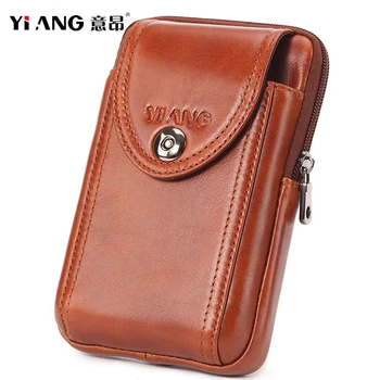 

YIANG Brand Oil Wax Cowhide Men's Vintage Waist Packs Men Travel Fanny Pack Belt Bum Hip Bags Waist Fanny Bag Mobile Phone Pouch