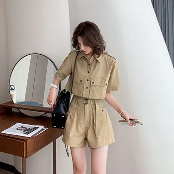 

Casual Temperament Tooling Two-Piece Set 2020 Summer Women Chic Outfits Single Breasted Blazer Jacket and Shorts Pant