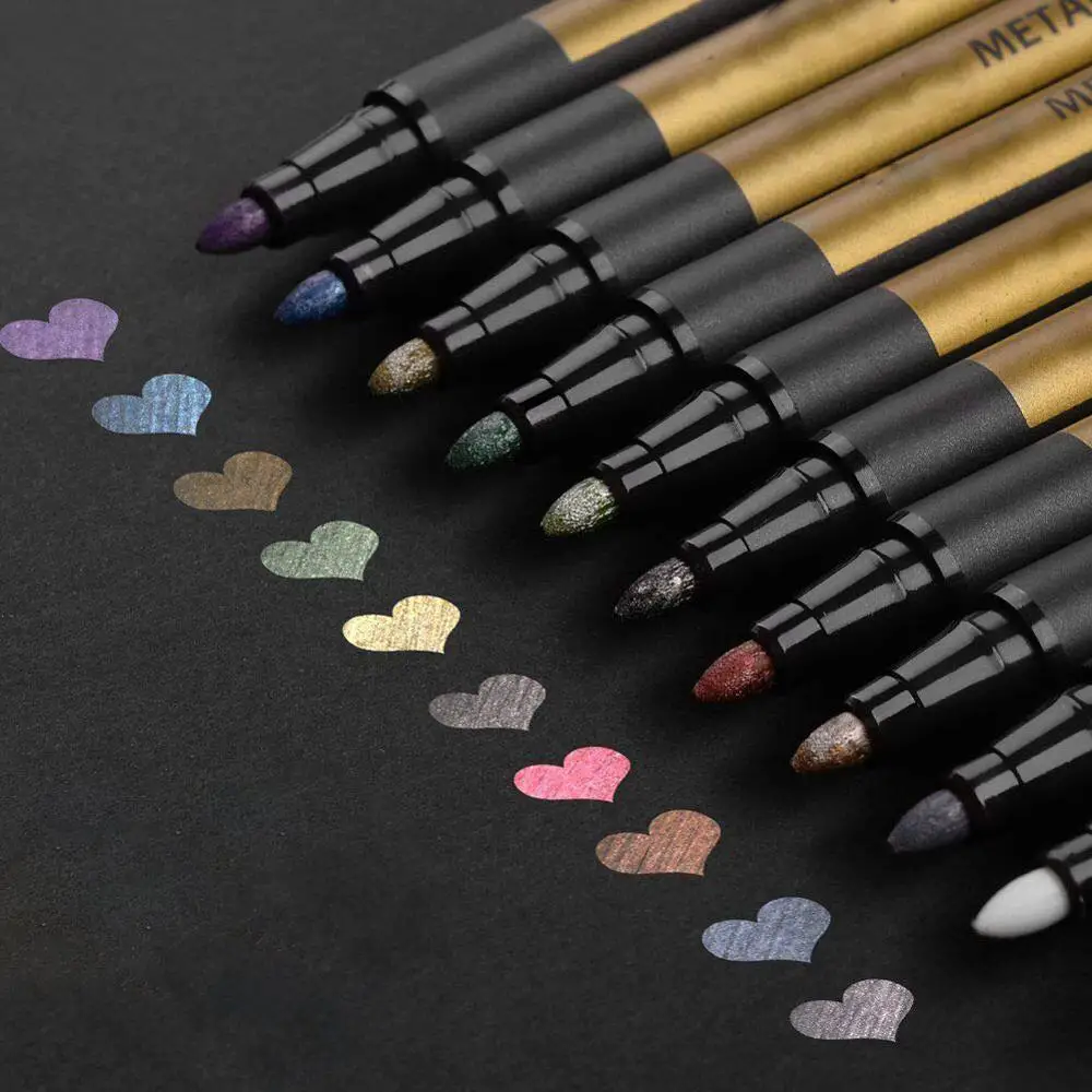 Metallic Marker Pens Glitter Calligraphy Brush For Black Paper Scrapbooking Rock Painting Christmas Card Making | Канцтовары для