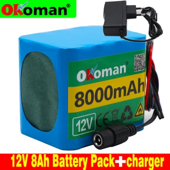 

Okoman large capacity battery pack 12V 8000mAh 18650 lithium ion rechargeable battery 8Ah DC12.6V and charger