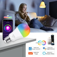 Wi-Fi, умный светильник RGB светодиодные лампы CW E27 LED лампы голосового Управление Цвет изменения диммируемой работы с Amazon Alexa Google Tuya Smart Life