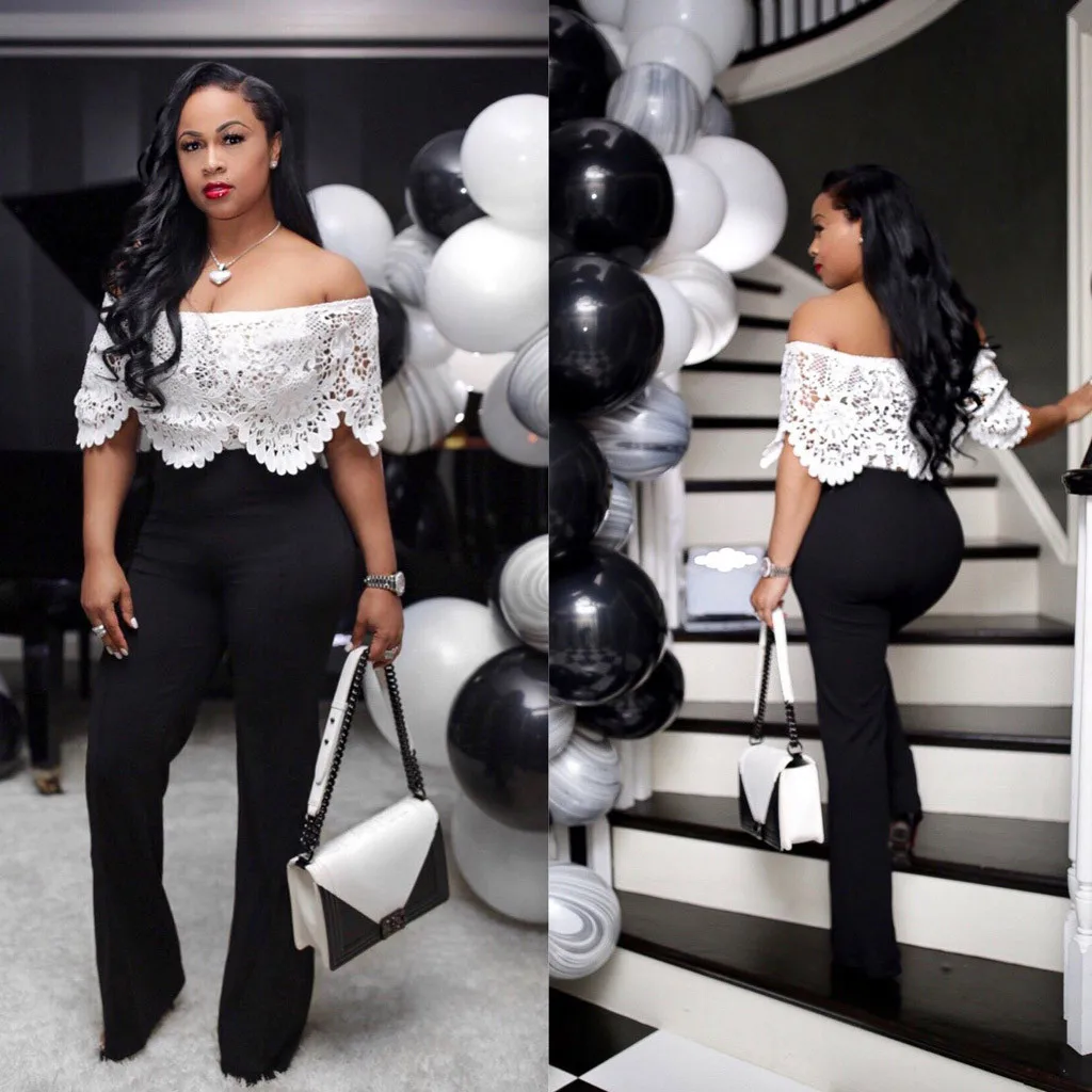 

Elegant Woman feitong rompers mujer 2020 Women Sexy Off Shoulder Lace Long Party Club Playsuits Jumpsuits feminino Femme