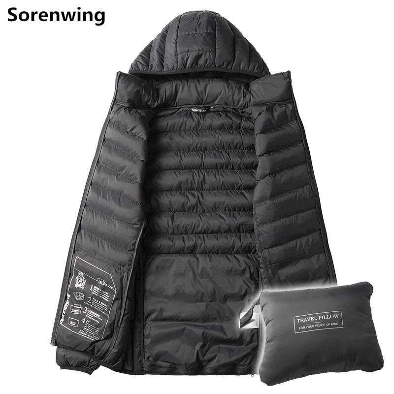 

High Quality Parkas a Coat That Can Be Folded into a Travel Pillow Warm Solid Color Men's Coats 2019 Winter Men Parka Jacket