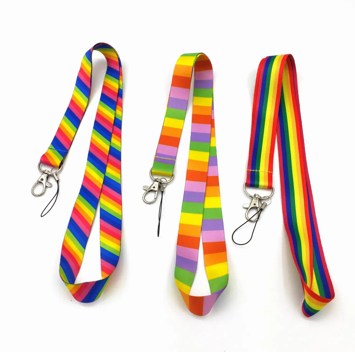 10pcs Colorful Rainbow Lanyard Keychain DIY Mobile Phone Straps USB ID