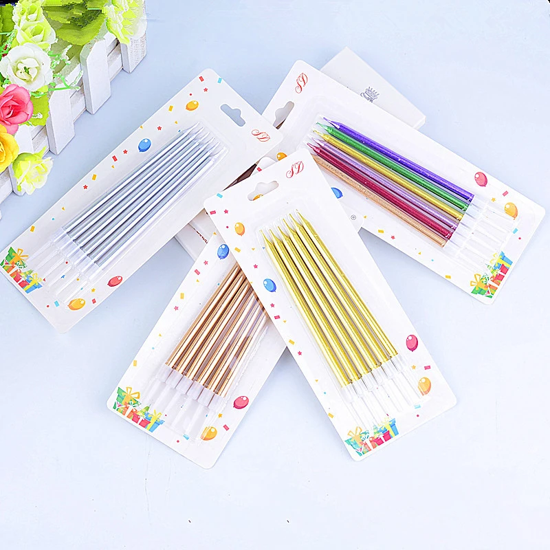 Cake Candles 6pcs/set Multi Color Golden Long Thin Birthday Cake Decoration Safe Flame Wedding Birthday Party Supplies