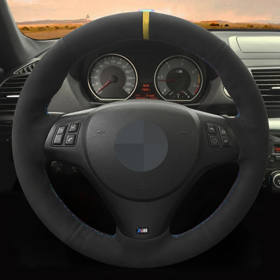 Color Name : Black Thread Steering Wheel Covers Car Steering Wheel Cover DIY Black Genuine Leather Suede Compatible with BMW M Sport M3 E90 E91 E92 E93 E87 E81 E82 E88 X1 E84 Leather 
