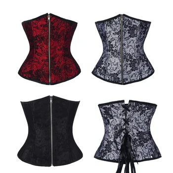 

Women Waist Trainer Corsets Sexy Printed Lace Back Strap Bustiers Slim Steampunk Corselet Shaper Underbust S-2XL