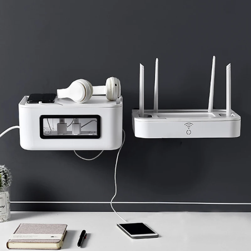 1PC Wireless Wifi Router Storage Box Separate Wall Hanging Shelf For