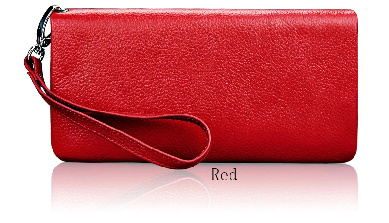 BONAMIE New Long Genuine Leather Wallet Women Zipper Purse Fashion Purse Card Holder Wallet Female High Quality Clutch Money Bag
