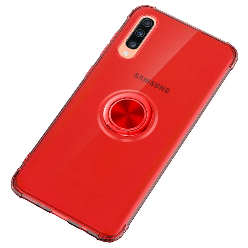 Кольцевой магнитный держатель прозрачный чехол для телефона samsung Galaxy S10 Plus Lite S10E Note 10 Pro A50 прозрачный мягкий силиконовый чехол из ТПУ - Цвет: Red