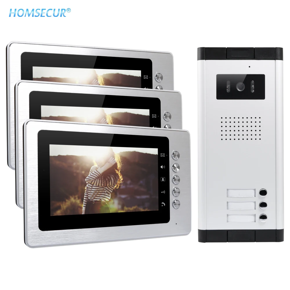 

EU Delivery HOMSECUR 7" Multi Apartment Video Door Intercom System+One Button Unlock for Secure Home XM705+XC061-3
