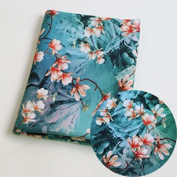 

100cm*145cm Elegant Blue Floral Viscose Material Soft Stretch Silky Rayon Fabric For Dress Gown Digital Printing