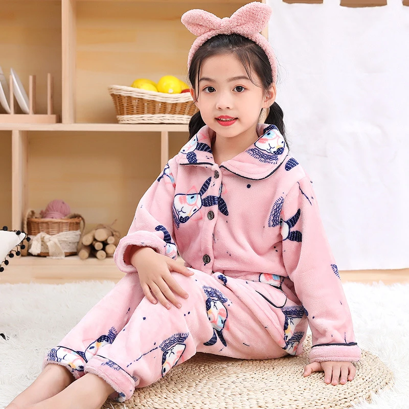 Conjunto de pijamas de franela para bebé y niña, de dormir gruesa de con cálido para el hogar, novedad, Invierno|Sets de pijamas| - AliExpress