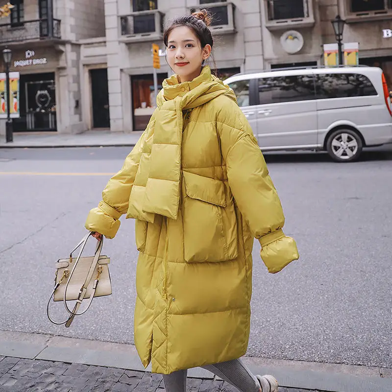 Новая зимняя куртка, женская одежда, модное свободное теплое пуховое хлопковое пальто, женское стеганое длинное зимнее пальто с капюшоном, Q2089 - Цвет: Yellow Parkas