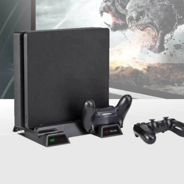 ABKT-вертикальный охлаждающий вентилятор с подставкой, совместимый с PS4 Pro/Slim, светодиодный контроллер зарядной док-станции с 12 играми для хранения, 3 USB