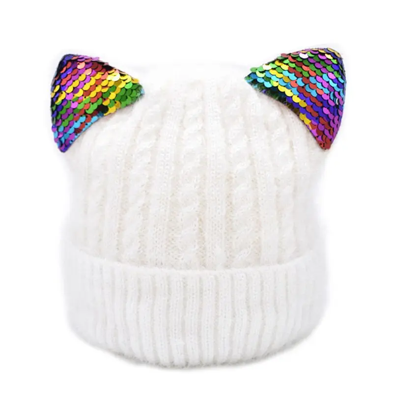 White Light Up Hat Beanie LED Christmas Hat for Kids Girls Boy Novelty Funny Hat Gifts Winter Warm Cap - Color: White