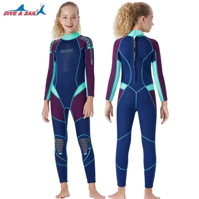 2.5mm full body neoprene swimsuit boys girls neoprene wetsuit kids one piece swimwear children diving suit Back Zip wet suit