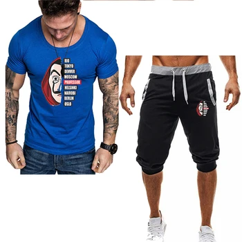 

Summer New Selling Men's Sets Brand T Shirts+Short pants Two Pieces Suits Casual Tracksuit Breathable Fitness Shorts men Set