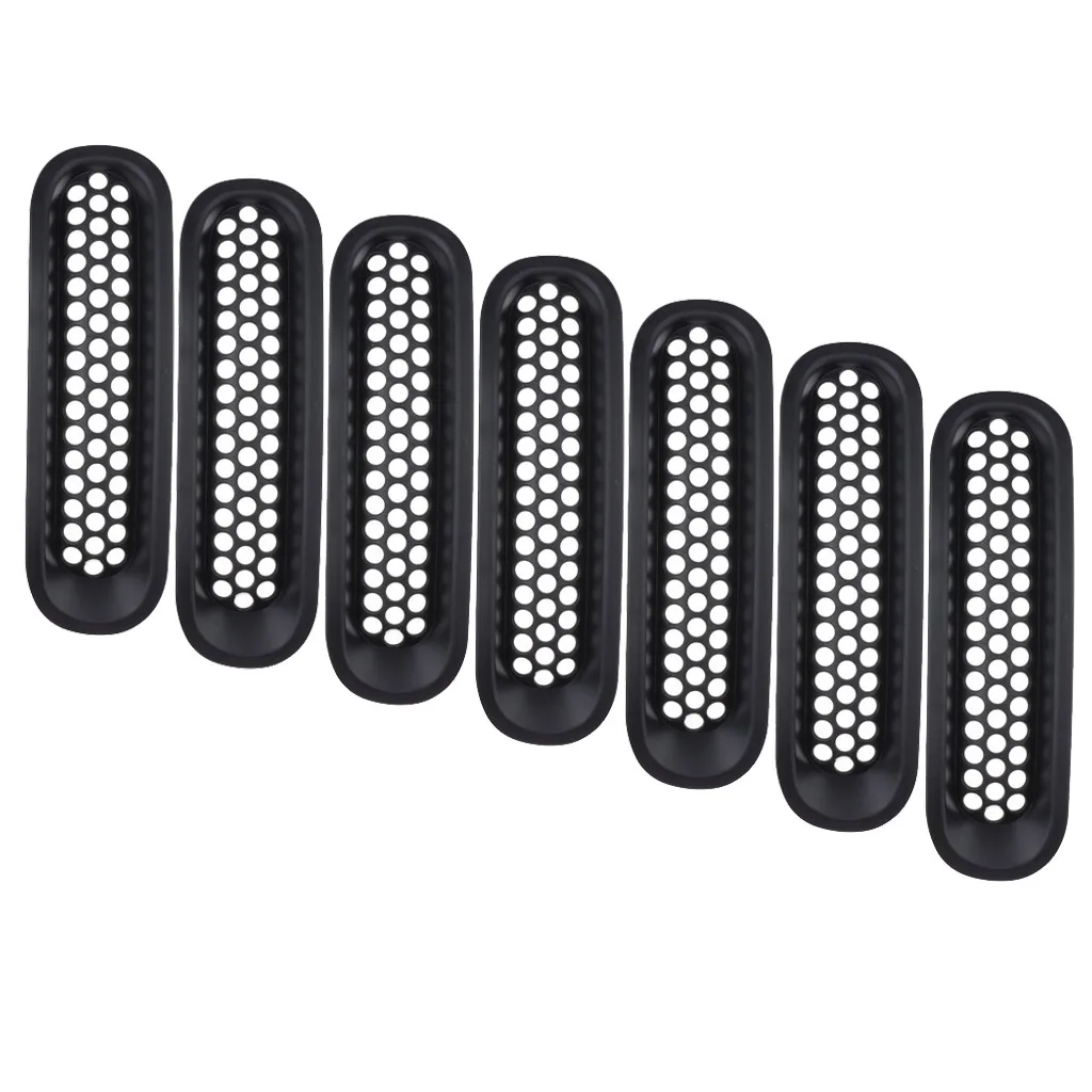 7pcs Headlight ABS Front Turn Signal Trim Grill Ring Mesh Grille Cover Insert Fits for Jeep JK Wrangler&Wrangler 2007-2015