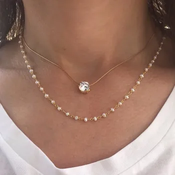 

Multilayer Necklace Ladies Necklaces Chain Women Rhinestone Beads Personalized Jewelry Gold Color Trendy Sweet Alloy Halskette
