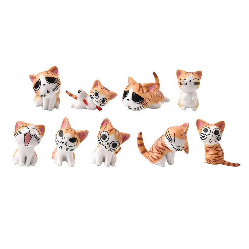 

9 Pcs/set Mini Cheese Cat Ornament Small Miniature Figurine Fairy Garden Ornaments Cartoon Animal Statue Bonsai Dollhouse