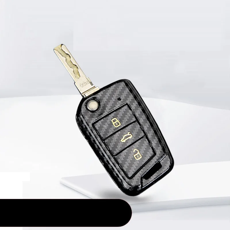 Глянцевый чехол для ключей из углеродного волокна ABS для Volkswagen Polo, Golf 7 Tiguan для Skoda Octavia Kodiaq Karoq для SEAT Leon