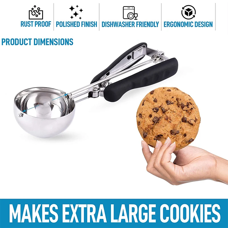 Stainless Steel Cookie Scoop Ice Cream Scoop with Anti Slip Rubber Grip Cookie Dough Scooper Ice Cream Spoon Kitchen Accessories