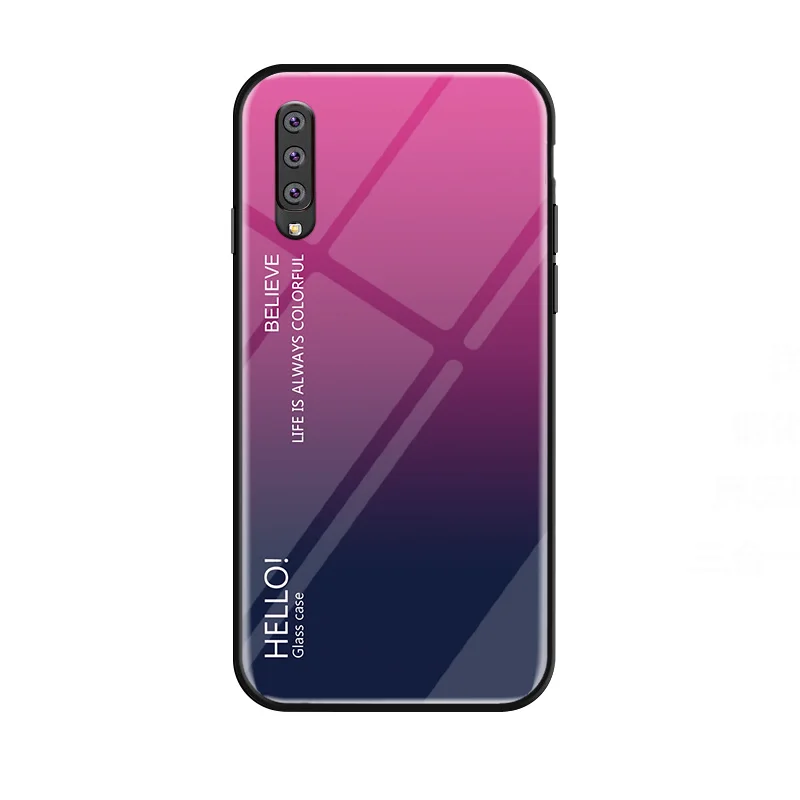 Модный градиентный стеклянный чехол для телефона samsung Galaxy A50 силиконовый полный защитный бампер для samsung A50S A30S - Цвет: Розово-красный