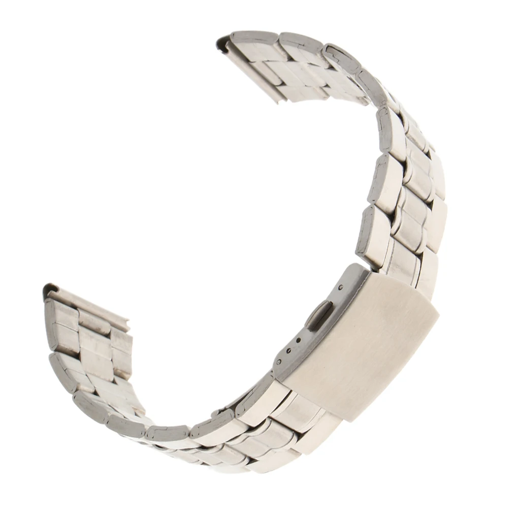 Men Watch Band Solid Stainless Steel Strap Silver Folded Clasp 22mm