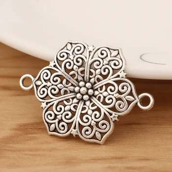 

10 Pieces Tibetan Silver Large Flower Connector Charms for Bracelet Jewellery Making Accessories